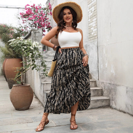 High Waist Striped Maxi Skirt Casual Chic