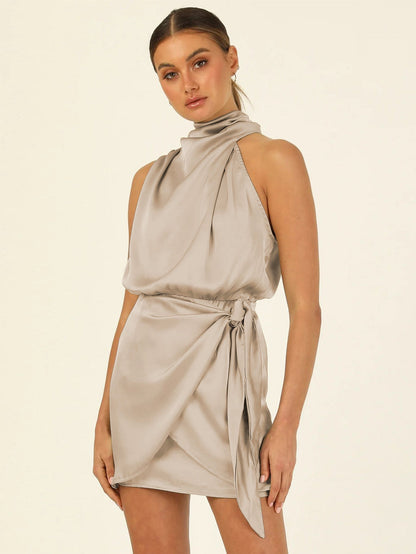 Elegant Satin Halter Neck Dress for Special Occasions