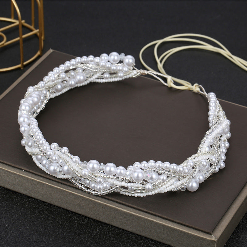 Elegant Bride Handmade Beaded Headband with Crystal Detail
