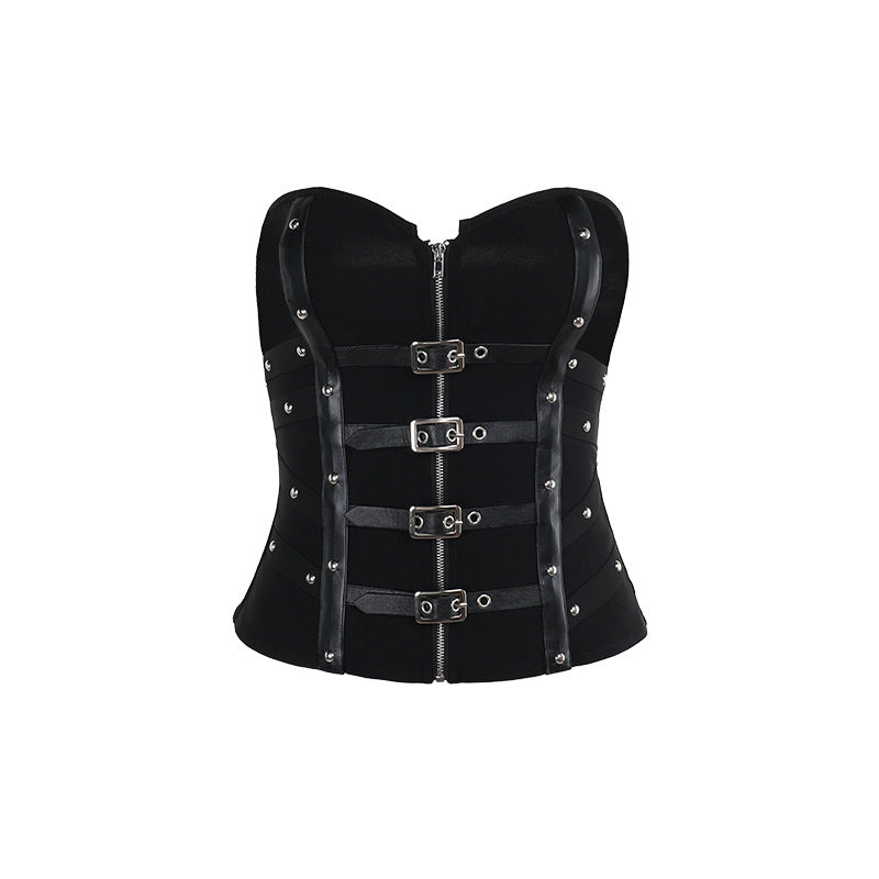 Sexy Ribbed Bandeau Top with Buckle Detail