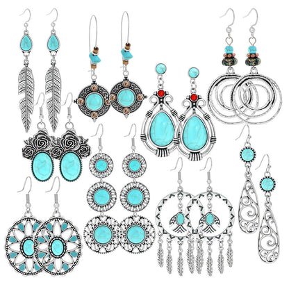 Turquoise Geometric Metal Tassel Earrings for Women