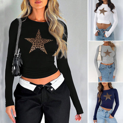 Y2K Star Digital Print Long Sleeve Crop T-Shirt