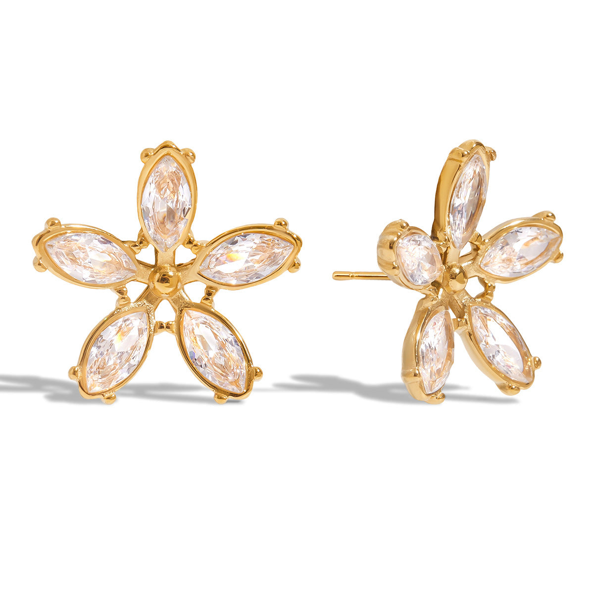 Gold Cubic Zirconia Flower Stud Earrings