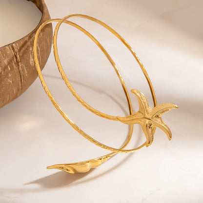 Starfish Shell Decorated Stainless Steel Bracelet for Women