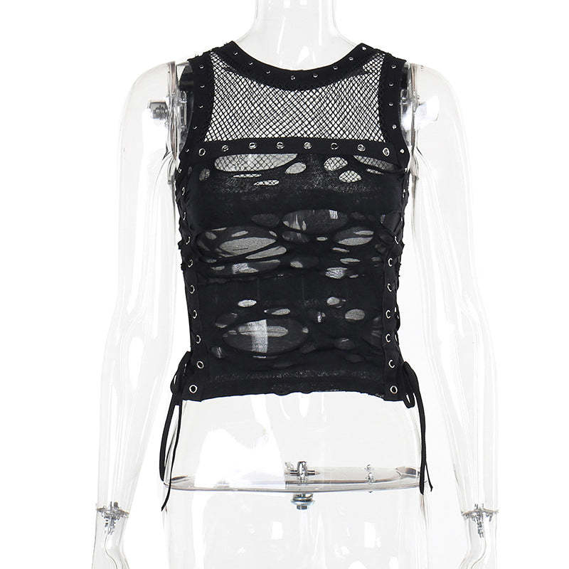 Sexy Black Tank Top with Sheer Details