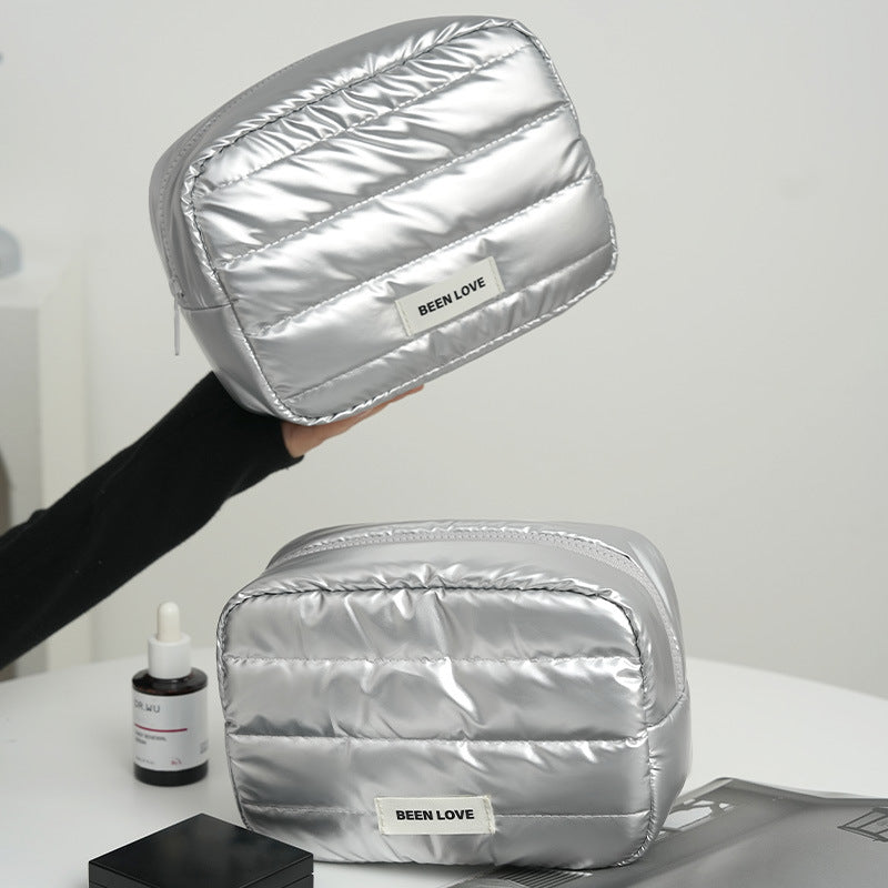 Solid Color Puffer Portable Cosmetic Bag