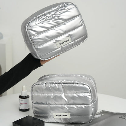 Solid Color Puffer Portable Cosmetic Bag