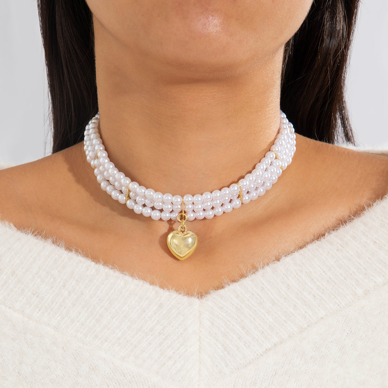 Fashionable Vintage Geometric Bead Necklace With Pearl Layered Design