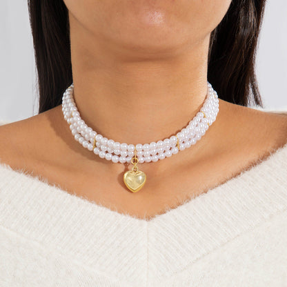 Fashionable Vintage Geometric Bead Necklace With Pearl Layered Design
