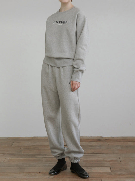 Casual Letter Print Hooded Sweatshirt Set for Fall/Winter