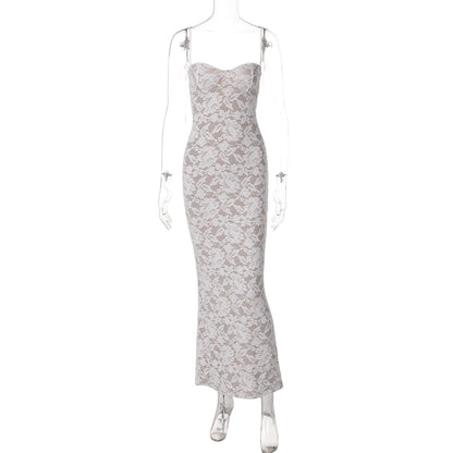 Slim Fit Backless Lace Cami Maxi Dress for Women