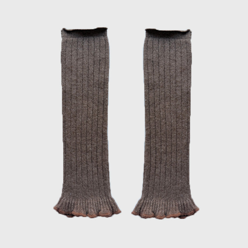 Handmade Wool Blend Knitted Lace Mid-Calf Socks