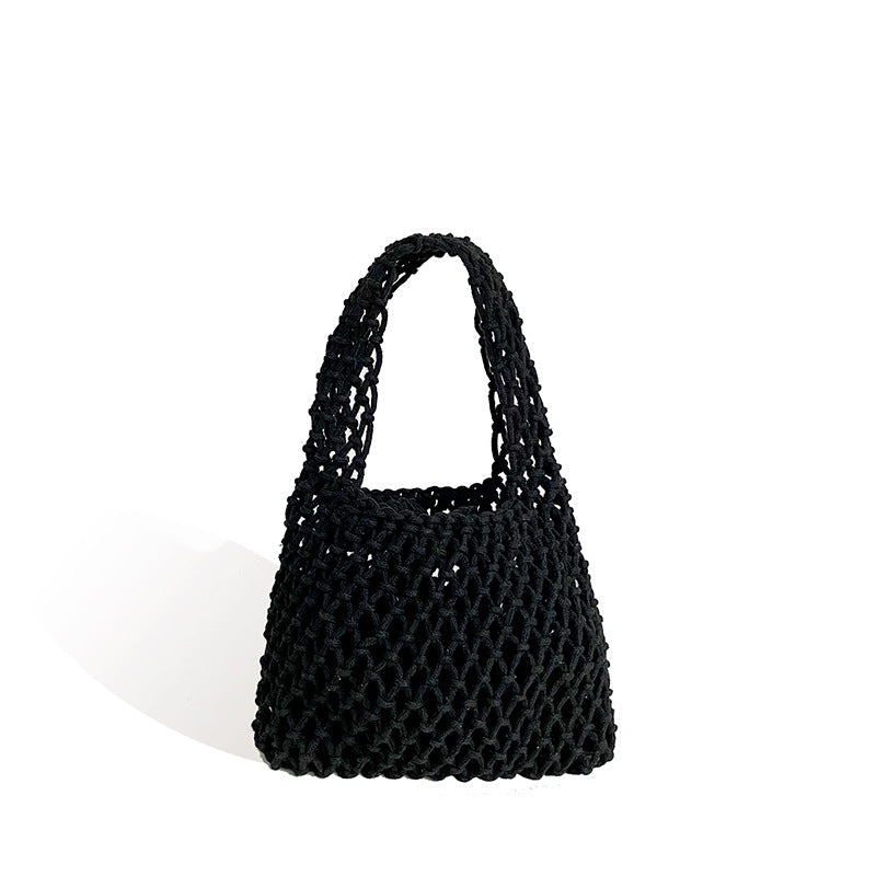 Stylish Woven Tote Bag Cotton Rope Handbag Weekend Casual