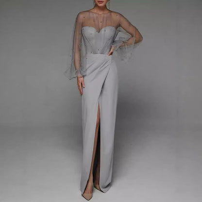 Chic Pearl Detail Long Sleeve Dress
