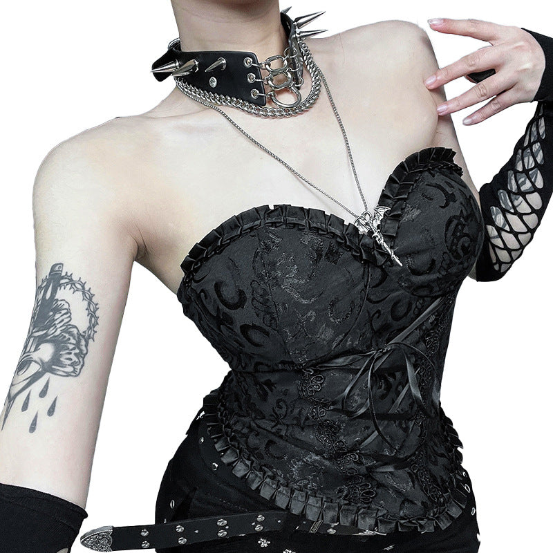 Black Floral Lace Strapless Crop Top