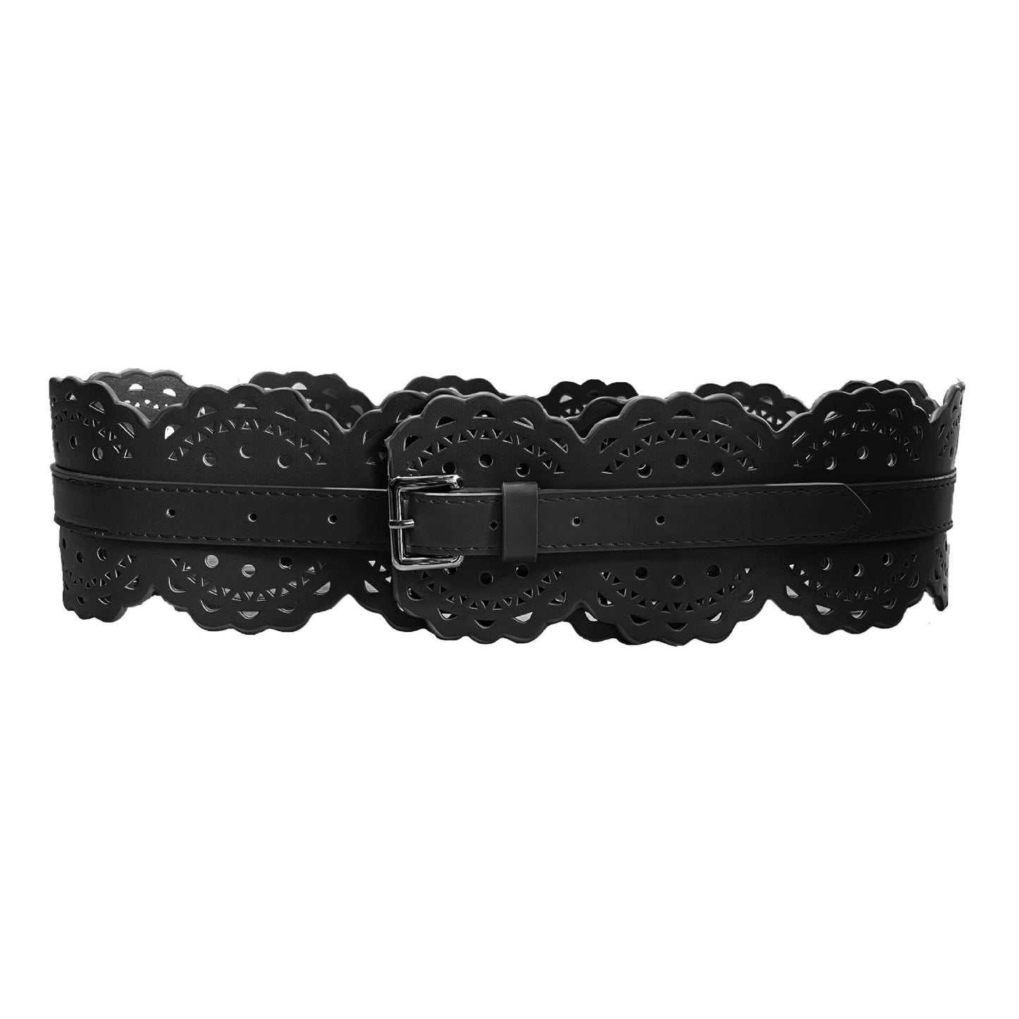 Simple Hollow Flower Wide Leather Belt