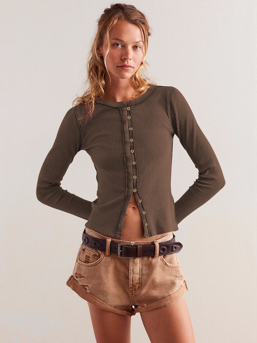 Fashionable Women's Button Cardigan in Solid Color