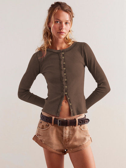Fashionable Women's Button Cardigan in Solid Color