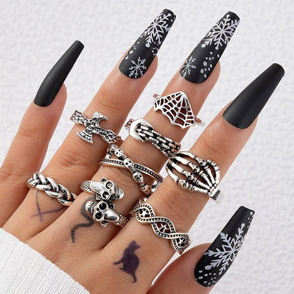 Halloween Gothic Skull Vintage Rings Punk Spider Snake Animal Ring Set