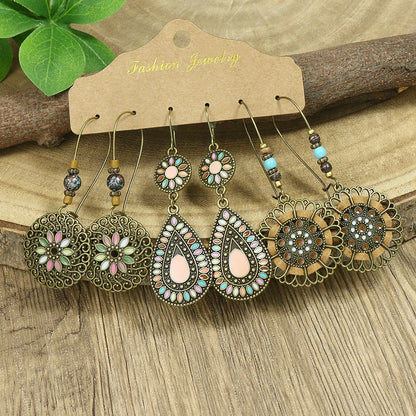 Boho Vintage Minimalist Hollow Drop Earrings Set