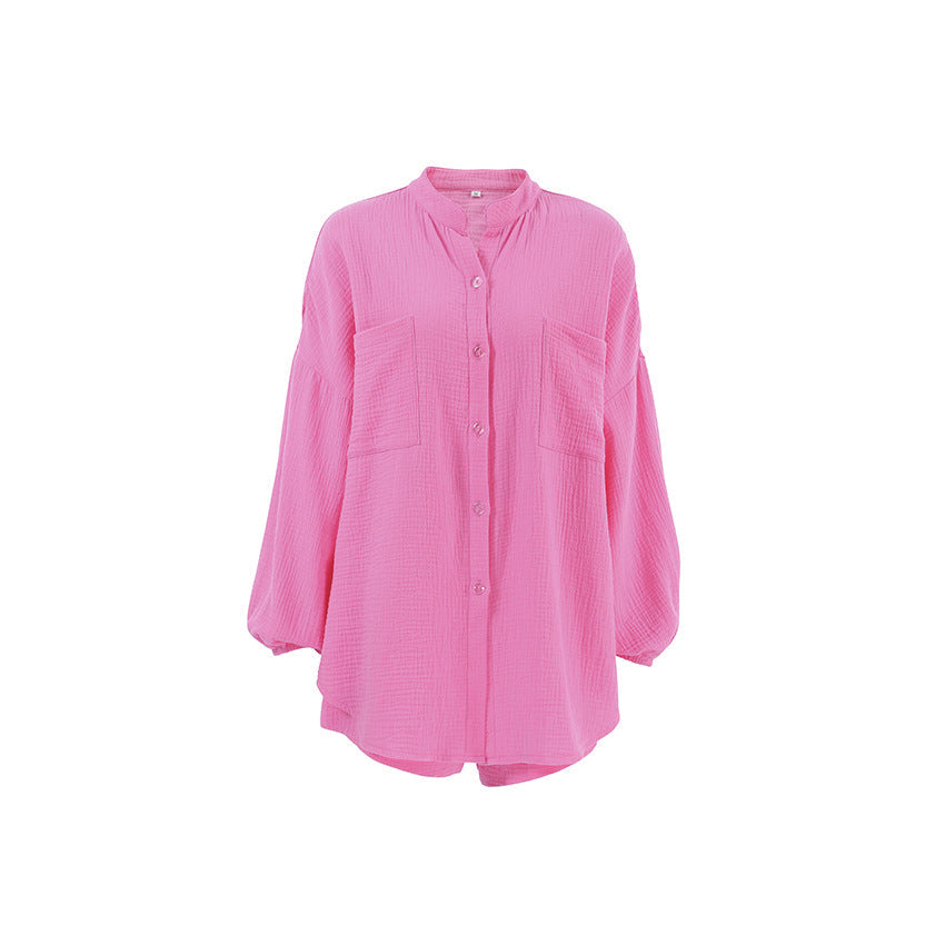 2 Pcs Casual Cardigan Shorts Lounge Pajamas Set