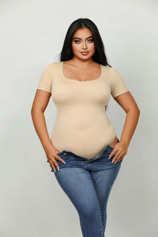 Plus Size Seamless Short Sleeve Bodysuit Shaping Top