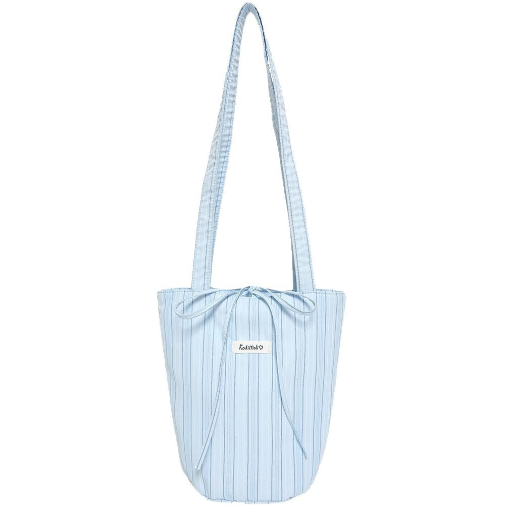 Color Block Striped Canvas Bucket Bag