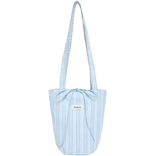 Color Block Striped Canvas Bucket Bag