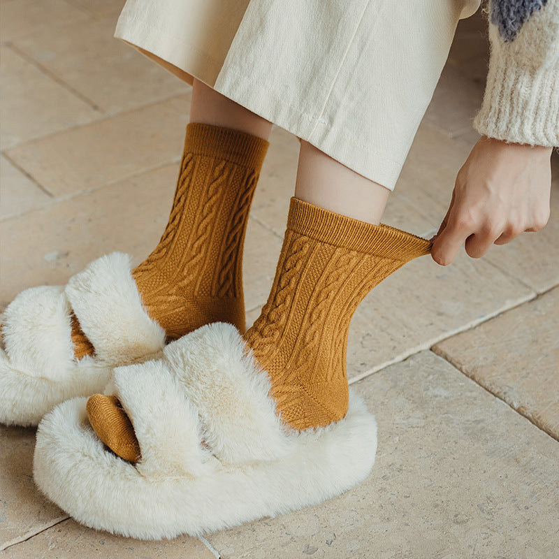Rufia - 4 Pairs Solid Color Wool-Blend Socks