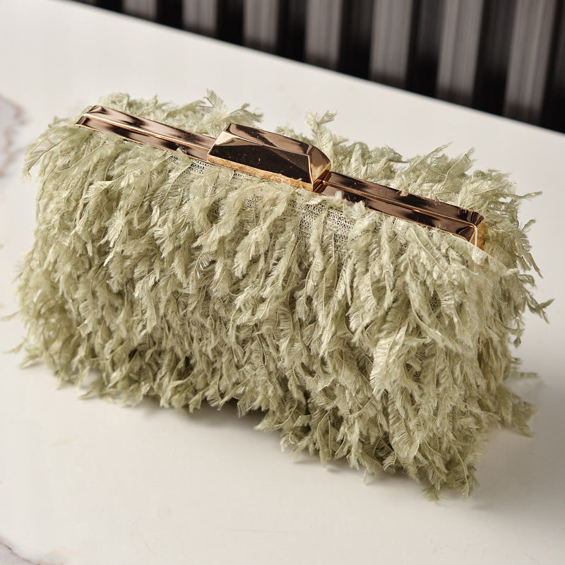 Fringed Evening Bag Stylish Faux Fur Clutch for Parties