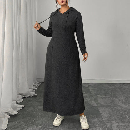 Hooded Gray Dress Elegant Long Sleeve A-Line Dress