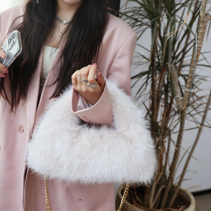 Solid Color Soft Fluffy Fur Tote Handbag