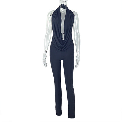 Backless Tie-Front Bodysuit And Slim Fit Pants Set