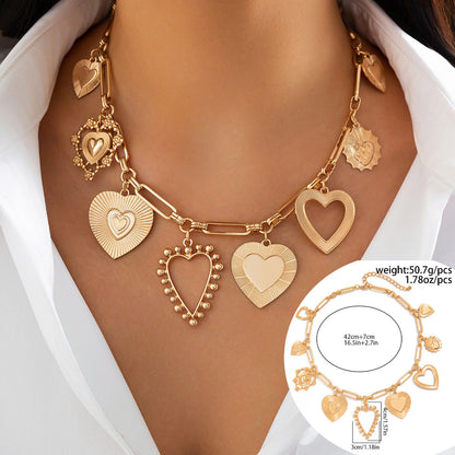 Heart-Shaped Metal Lava Pendant Necklace Trendy Sweet Style