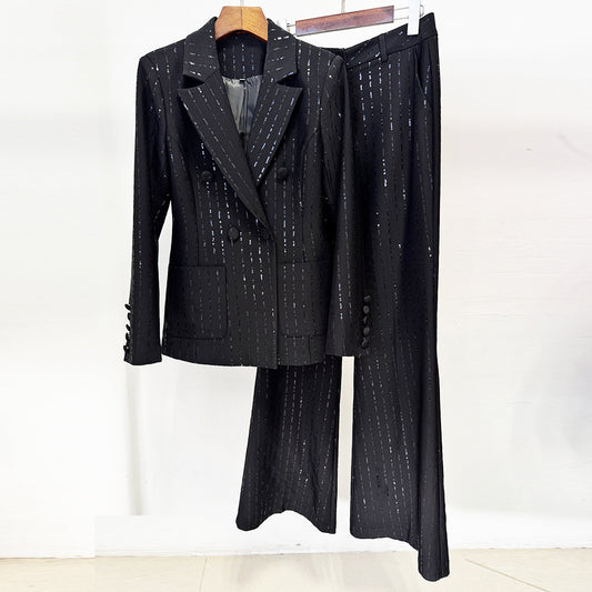 Sequin Blazer And Pants Set Stylish Casual Outfit