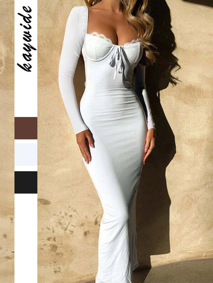 Elegant Long Sleeve Bodycon Dress V-Neck Knitted Casual Dress