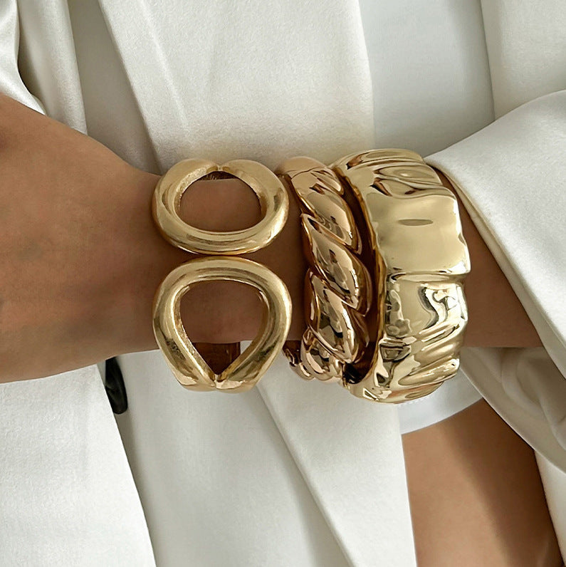 Irregular Openwork Alloy Spring Bracelet Set