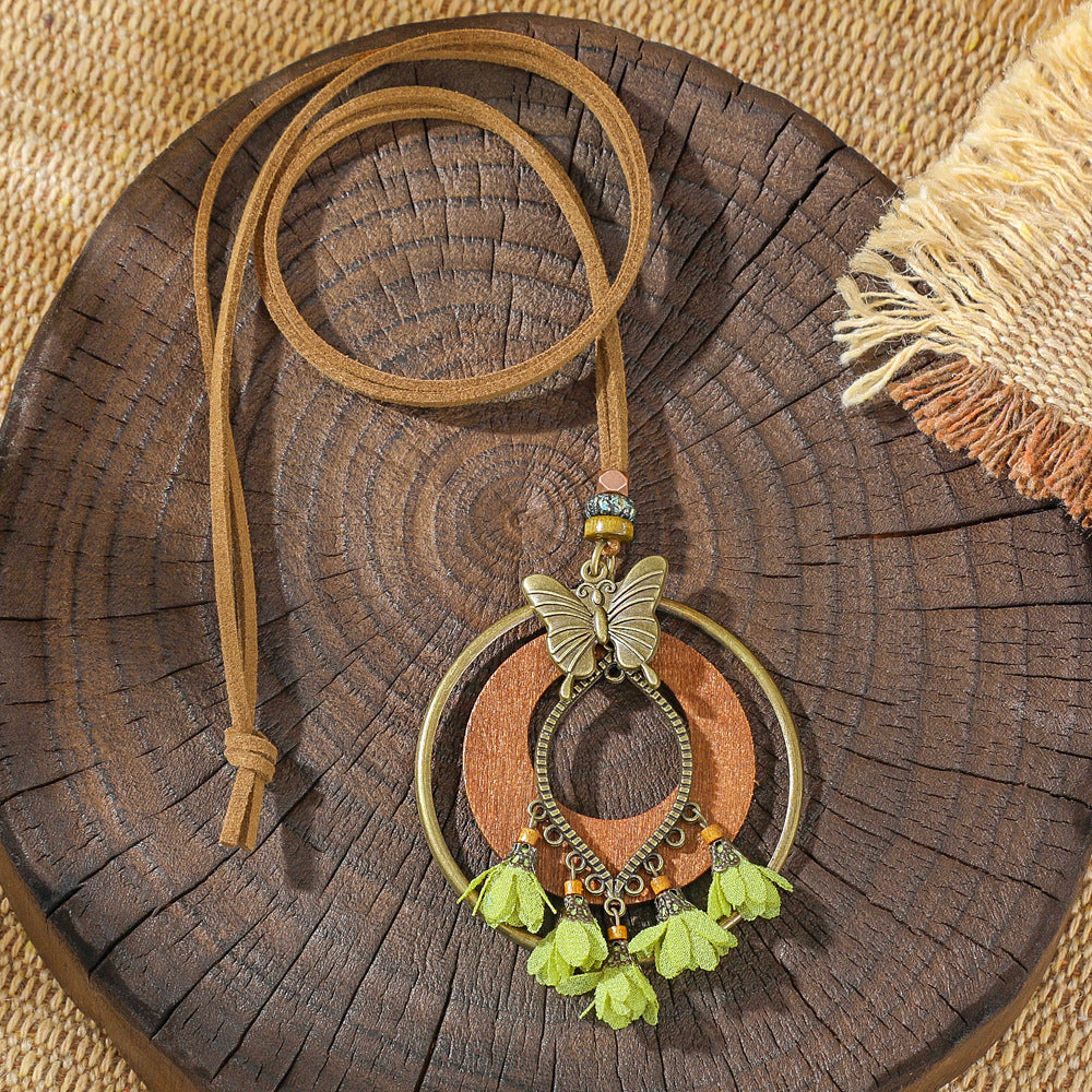 Trendy Ethnic-Inspired Butterfly Flower Necklace With Tassels