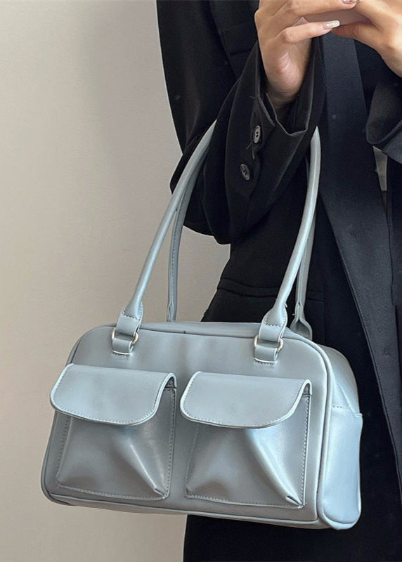 Structured Vegan Leather Shoulder Bag With Front Pouches