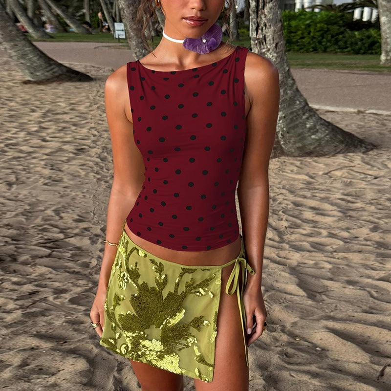 Stylish Polka Dot Print Sleeveless Top for Women