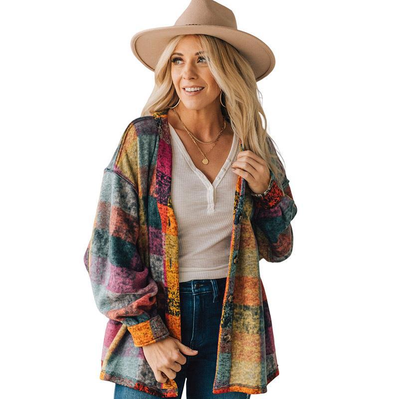 Autumn New Fleece Warm Jacket For Women Multi-Color Plaid Loose Jacket