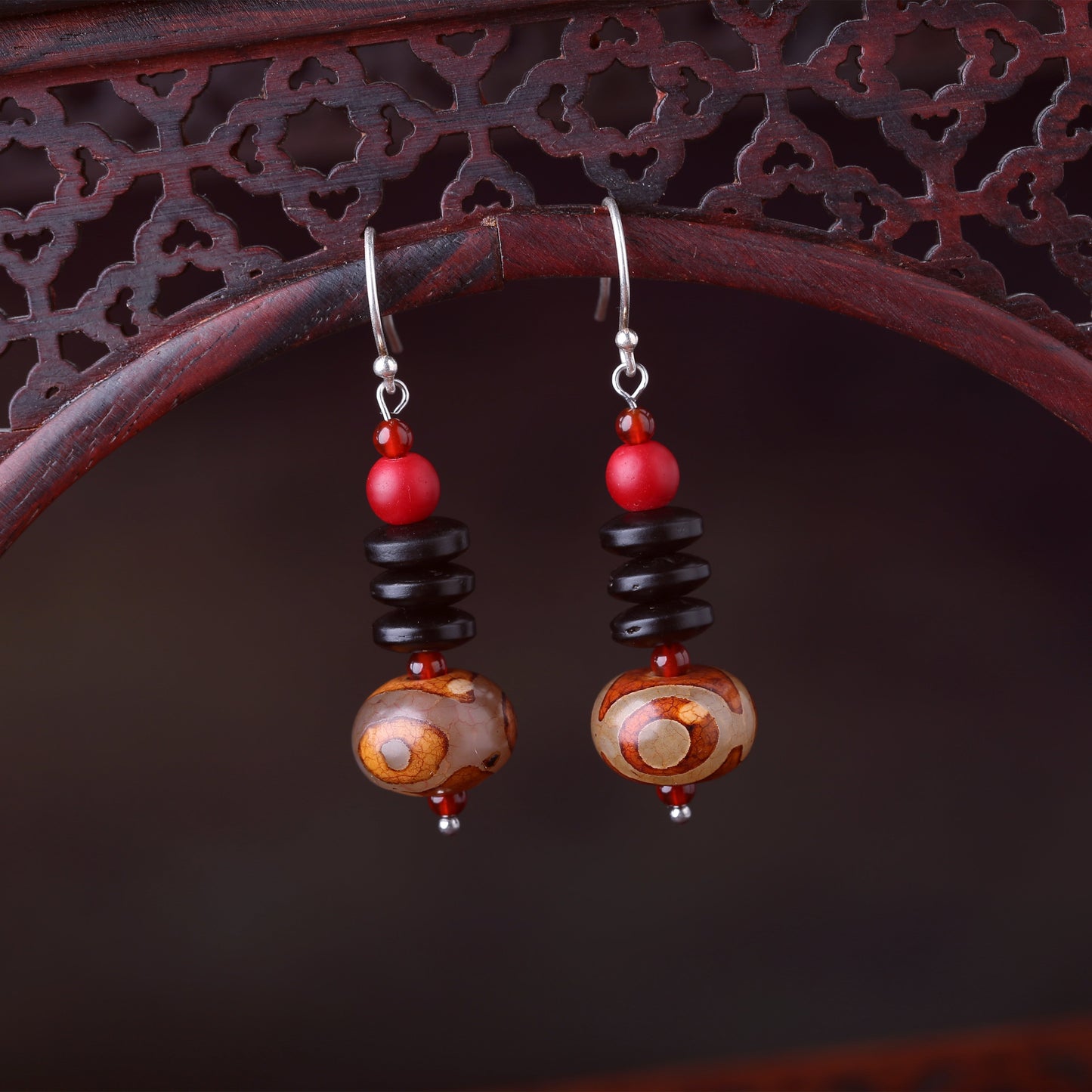 New National Style Earrings Dzi Beads Accessories Tremella Hook Ear Clip Literature And Leisure
