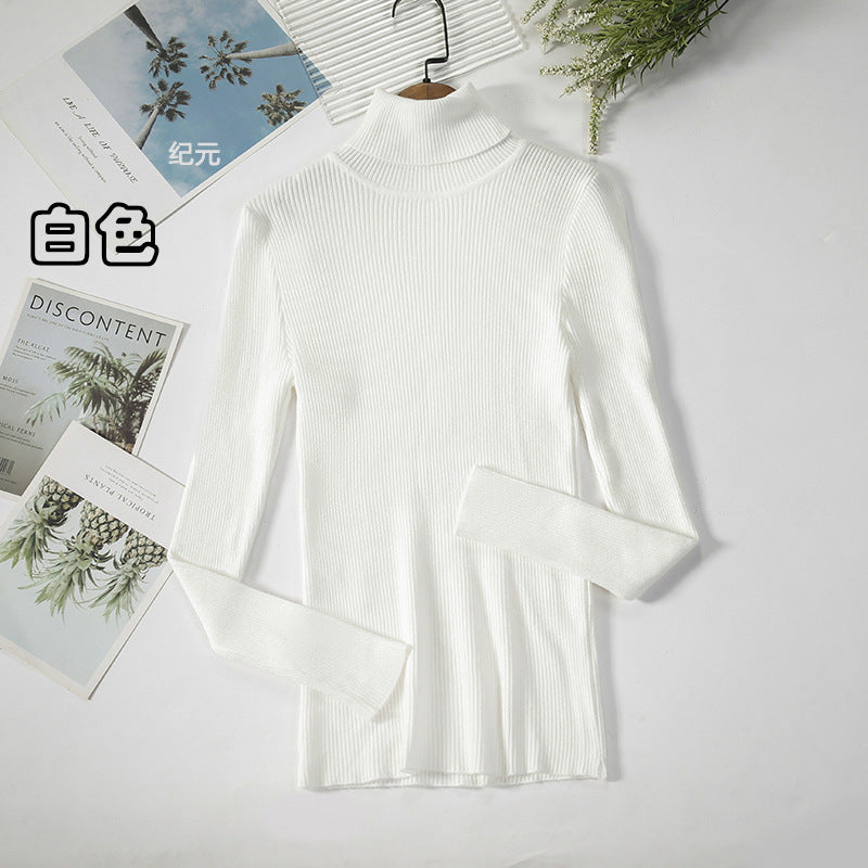 Long Sleeve High Neck Solid Color Sweater Comfortable Casual Wear
