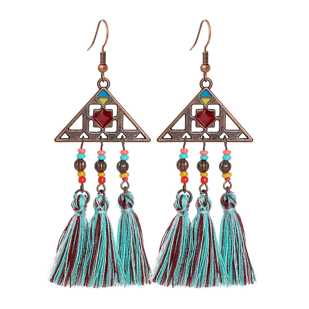 Bohemian Style Gemstone Tassel Earrings for Women