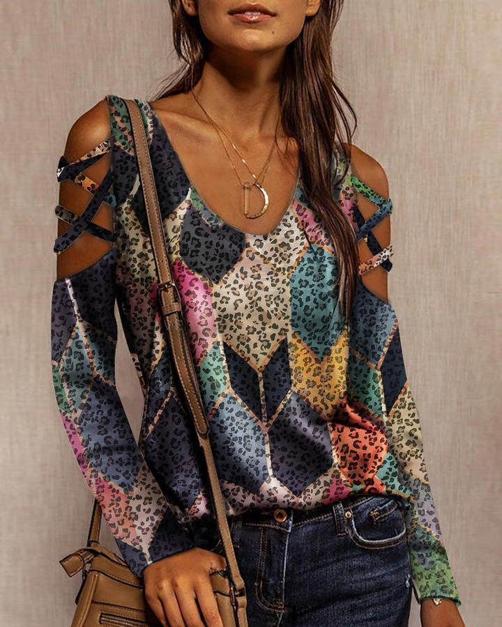 Mini Leopard Print Spring Long-Sleeved Round Collar Print T-Shirt Girl
