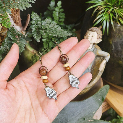 Handcrafted Vintage Floral Wooden Bead Earrings