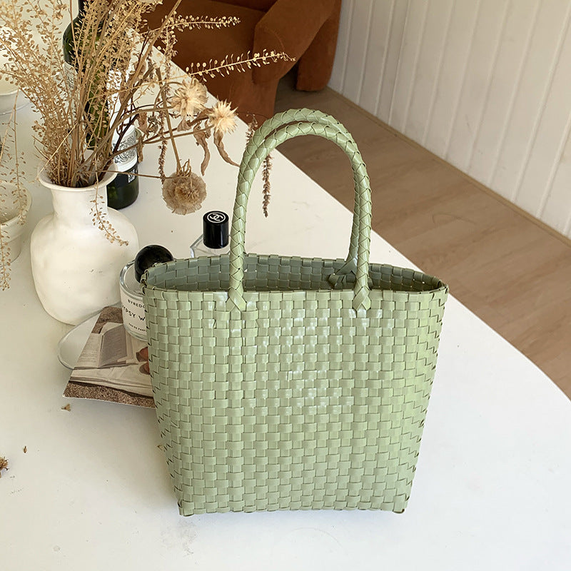 Summer Straw Tote Bag Handmade PVC Beach Shoulder Bag