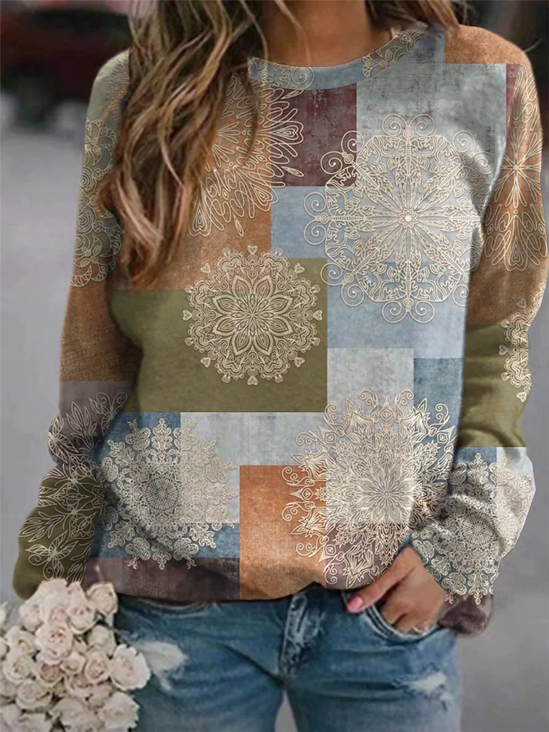 Color Matching Splicing Round Neck Color Matching Long-Sleeved Sweater