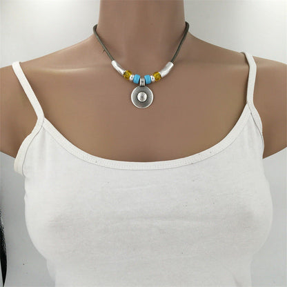 New Turquoise Round Necklace Alloy Round Brand Ccb Beaded Wax Rope Chain Punk Necklace