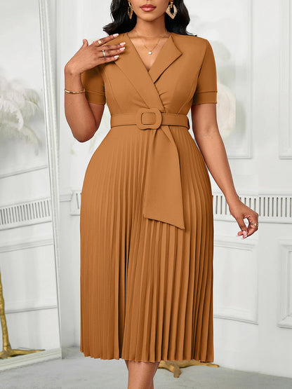 Elegant High-Waisted A-Line Dress With V-Neck